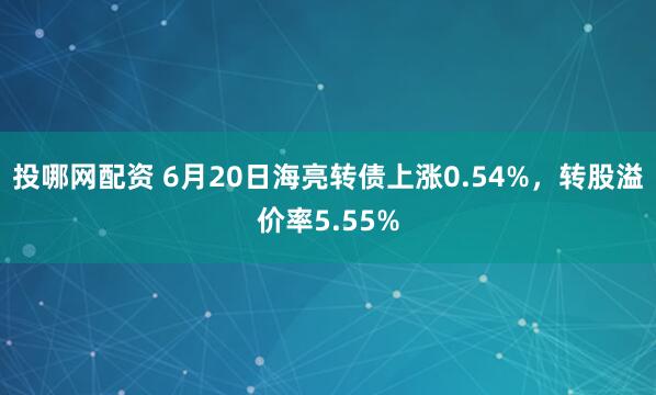 投哪网配资 6月20日海亮转债上涨0.54%，转股溢价率5.55%